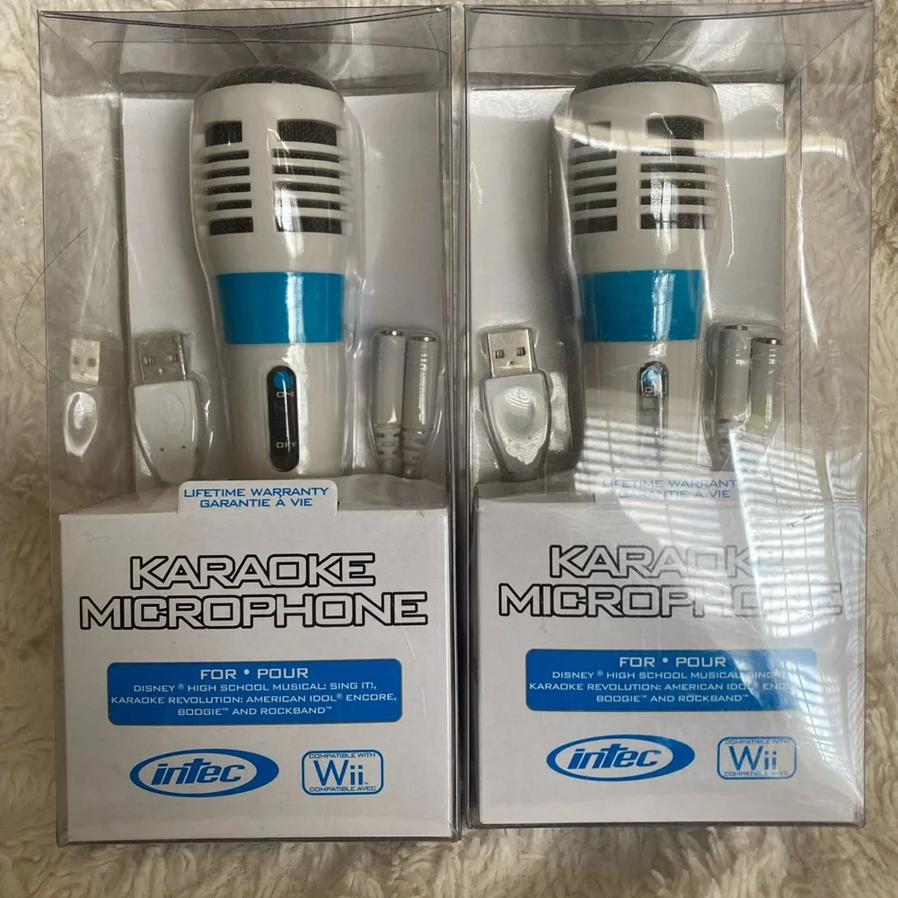 NWT Intec Blue and White Set Of Two Karaoke Microphones